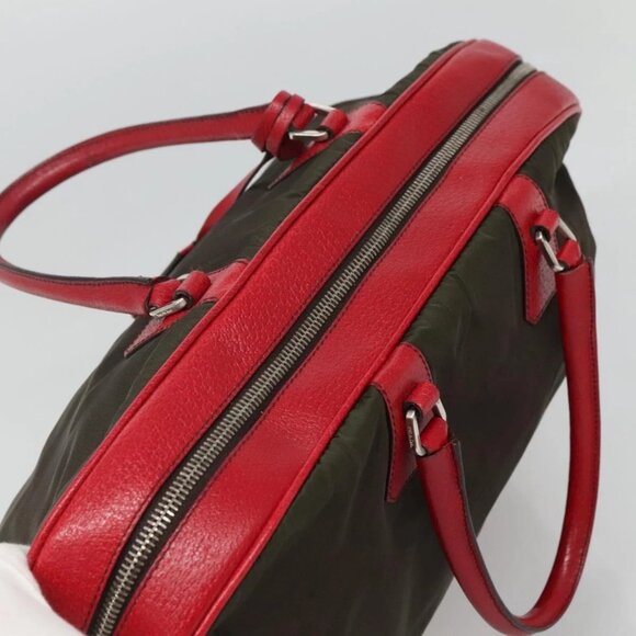 PRADA Hand Bag Nylon Leather Khaki Silver Auth bs24484 - Picture 7 of 16